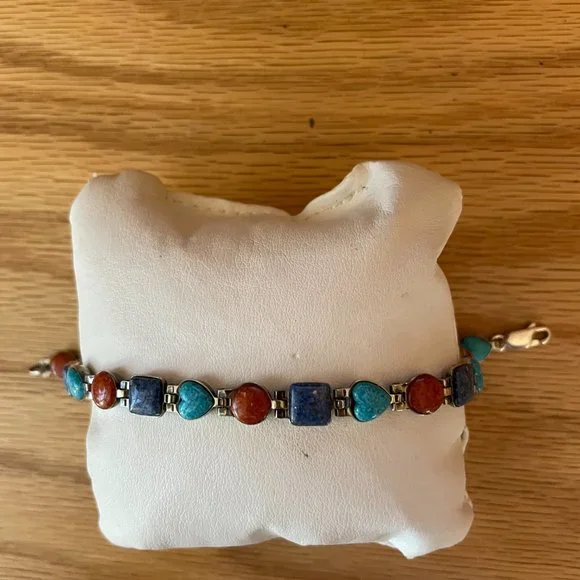 Carolyn Pollack Double Sided Reversible Turquoise Coral Lapis Lazuli Bracelet - Picture 2 of 15